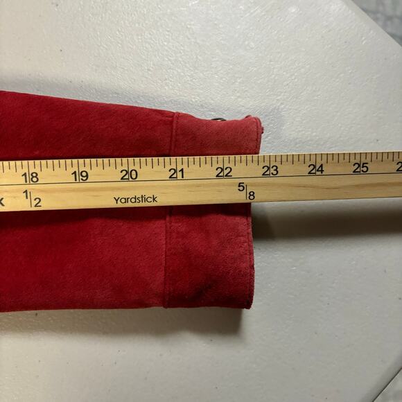 Investments Leather Suede Jacket Women SZ Large Red Barn Chore Pearl Snap Coat* - Picture 8 of 11